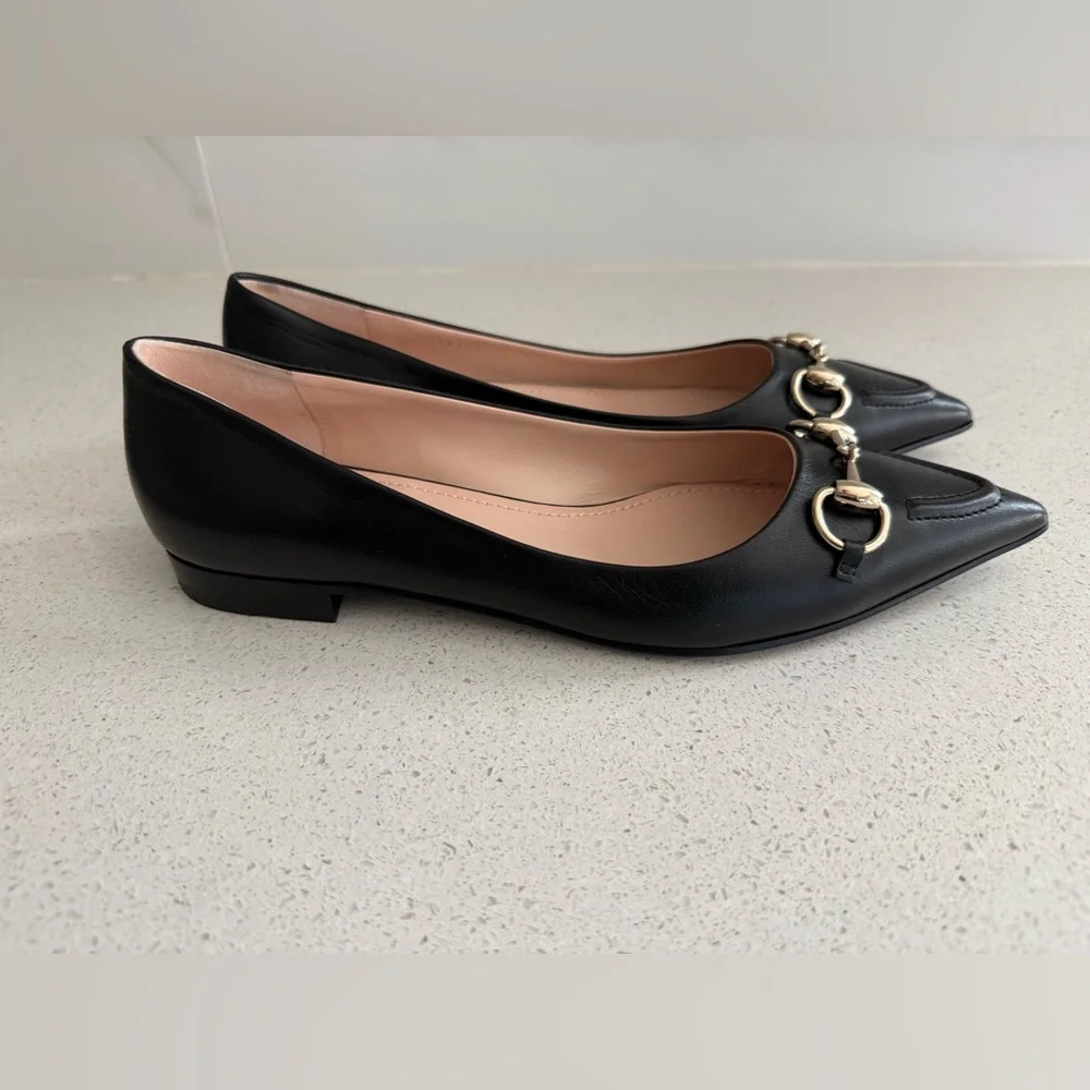 Gucci Erin Ballet Flats Black Leather Size EU 39 US 9 - Picture 2 of 10